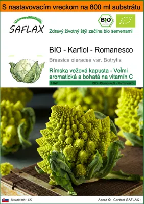 Obrázok produktu pre SAFLAX Garden in the bag - BIO - Karfiol - Romanesco - Brassica oleracea var. Botrytis - 50 Semená - S pestovateľským substrátom v praktickom samostaviteľnom vrecku