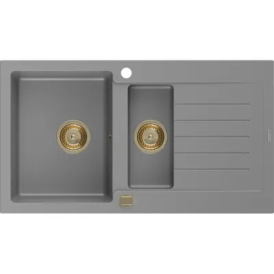 Obrázek produktu pro Mexen Matias 1,5-miskový granitový dřez s odkapávačem 900 x 505 mm, Šedá, sifon Zlatá - 6502901505-71-G