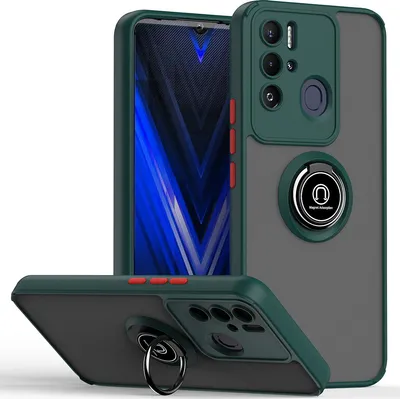 Produktbild von Tecno Pova Neo Hülle, Ring Halter Ständer Matte TPU Rahmen Stoßfest Schutzhülle für Tecno Pova Neo dunkelgrün
