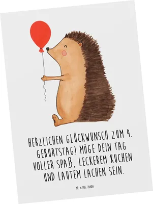 Produktbild von Mr. & Mrs. Panda Postkarte 4. Geburtstag - Weiß - Geschenk, Geburtstagsgeschenk, bildkarte, Happy Birthday, Geburtstagsthema 4 Jahre, Postkarten, Glückwünsche, Spaß