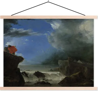 Produktbild von MuchoWow® Textilposter Die Durchbrechung des Sint-Anthonisdijk in Amsterdam - Gemälde von Jan Asselijn 40x30 cm mit holzfarbenen Rahmen - Bilder