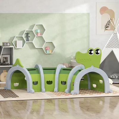 Produktbild von flexibel 3 Aufstellformen, Krokodil Spieltunnel Kinder HDPE, Krabbeltunnel Kunststoff, Grün | Indoor & Outdoor | 3–6 Jahre | 194 x 88 x 92 cm
