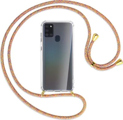 Produktbild von Handykette Backcover-Schutzhülle mit Band (Metall goldfarben) für Samsung Galaxy A21s - Rainbow