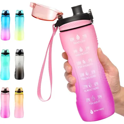Produktbild von Trinkflasche mit Zeitmarkierung, Tritan BPA-frei, auslaufsicher, 750ml, Rosa Violett