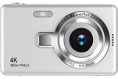 Immagine prodotto di Fotocamera digitale 12MP, colore argento - Videocamera per vlog con autofocus, risoluzione 1080P - Compatta, ideale per bambini, vlog e viaggi