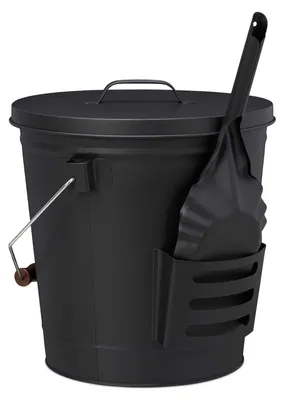 Immagine prodotto di Secchio per cenere - Capacità 19 litri - Con coperchio e paletta - Acciaio - Nero