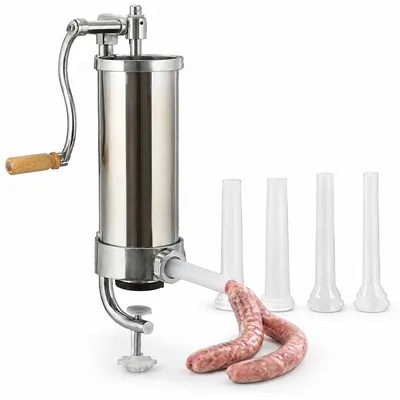 Produktbild von Wurstfüllmaschine 3,5 L Edelstahl vertikal mit Handkurbel & 4 Fülltrichtern