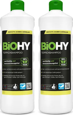 Produktbild von BiOHY Teppichshampoo, Teppichreiniger, Teppichreinigungsmittel, Teppichschaum – 2er Pack (2 x 1 Liter Flasche)