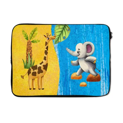 Produktbild von MuchoWow® Laptop Hülle 13 Zoll Elefant - Giraffe - Wasser Laptoptasche - Laptophülle - Sleeve - Rundumschutz