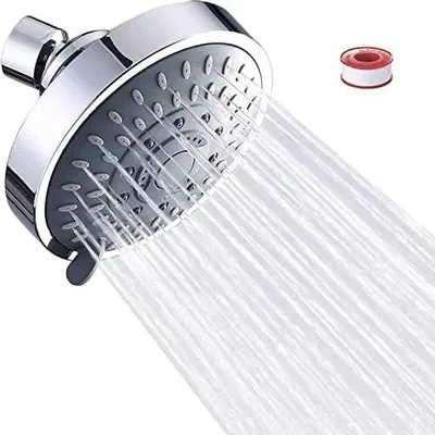 Produktbild von Regendusche Duschkopf, Hochdruck Kopfbrause Wassersparend, Regendusche mit Anti-Kalk-Düsen, Sparduschkopf mit 5 Sprühmodi, Runder Einbauduschköpfe, 360? Verstellbarer Kopfbrause, 4 Zoll
