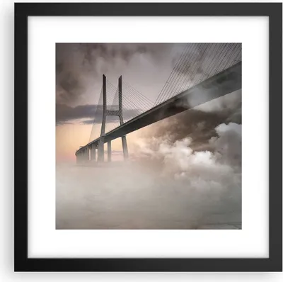 Produktbild von Gerahmtes Poster - Schwarzer Rahmen - Brücke Nebel Wasser - 30x30 cm - Wand Bild - Wanddeko - Wandbilder - Kunstposter - Wandposter - Bilderrahmen - Bilder - Kunstdruck - Wandbild - P2BAC30x30-3525