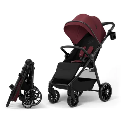 Produktbild von Kinderkraft GRANDE 2 – Buggy bis 22 kg, große gefederte Räder, Einhand-Faltung, Liegeposition, verstellbarer Schiebegriff, City-Kinderwagen, Rotwein