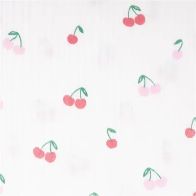 Produktbild von Musselin Stoff Meterware Baumwolle Kirschen weiß rosa rot 133cm