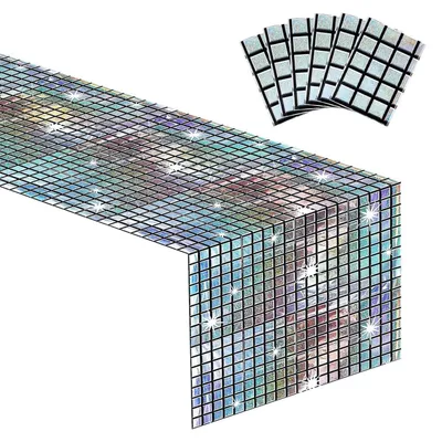 Productafbeelding van Discotheektafelkleed, 6 stuks, 200x100 cm, zilver, discobal, decoratie uit de jaren '80