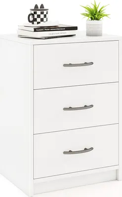 Zdjęcie produktu dla COSTWAY stolik nocny z 3 szufladami, szafka nocna do łóżka skrzyniowego, stolik boczny, stolik do sofy, komoda nocna, konsola nocna 38,5x28x54cm biały