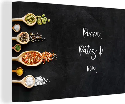 Zdjęcie produktu dla OneMillionCanvasses® - Obrazy na płótnie - 140x90 cm, Pizza, pasta & vin - Cytaty - Jedzenie - Napoje, Dekoracja ścienna - Zdjęcie na płótnie - Obraz na płótnie