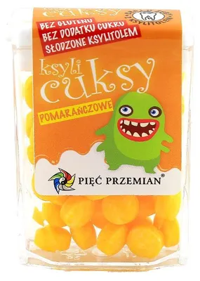 CUKIERKI Z KSYLITOLU KSYLICUKSY O SMAKU POMARAŃCZOWYM BEZGLUTENOWE 13 g - PIĘĆ PRZEMIAN
