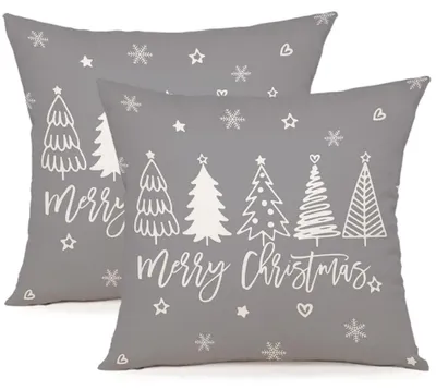 Produktbild von Set mit 2 Kissenbezügen, 50 x 50 cm, dekorative Weihnachtskissen, Leinenkissenbezüge für Sofa, Schlafzimmer, Sessel