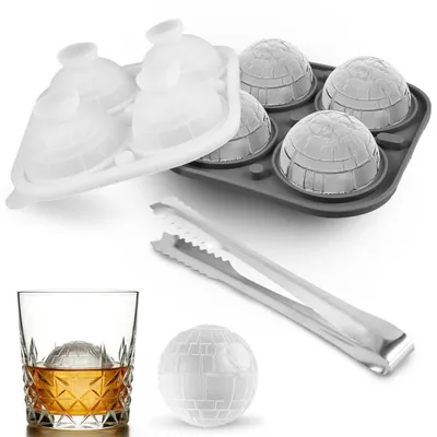 Immagine prodotto di Stampo in silicone a forma di sfera per cubetti di ghiaccio, set da 4, dimensioni XXL (6 cm), con coperchio e pinza, ideale per whisky e cocktail