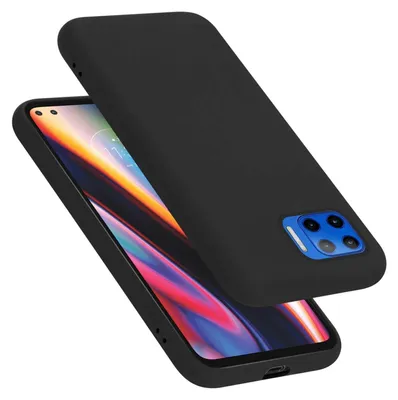 A black phone case is shown on a white background, partially covering a smartphone.