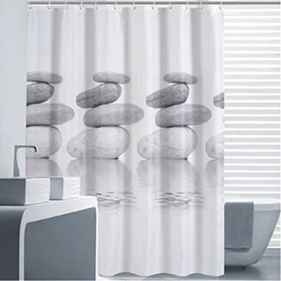 Produktbild von Duschvorhang 200x200 Textil Grau Pebble Schimmelresistenter und Wasserabweisend Shower Curtain  (200*200cm)