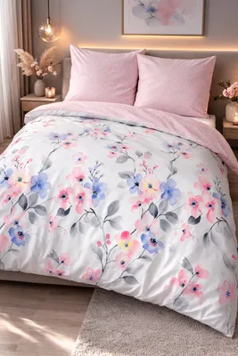 Produktbild von Baumwolle Bettwäsche 200x200cm 3-teilig Set Rosa Weiß Blumen mit Reißverschluss