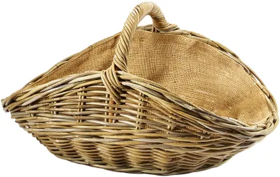 Produktbild von Kobolo Holzkorb für Kaminholz oval Kubu grey aus Rattan mit Henkel und Jute ausgeschlagen - Kaminholzkorb Feuerkorb Brennholzkorb Aufbewahrungskorb
