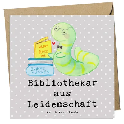 Produktbild von Mr. & Mrs. Panda Grußkarte Bibliothekar Leidenschaft - Grau Pastell - Geschenk, anlasskarte, Buchhandlung, Bibliothek, Klappkarte, doppelkarte, faltkarte, Lustig, Spruch