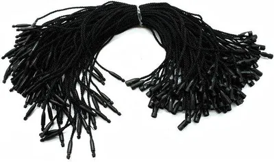 Produktbild von Klebeetiketten aus Baumwolle - Preisetiketten - Kleidung verpacken - Mit Kugelschlossverschluss - 20cm - Schwarz
