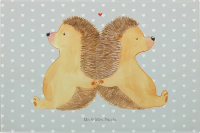 Produktbild von Mr. & Mrs. Panda Glasschneidebrett Igel händchenhaltend - Grau Pastell - Geschenk, Freundin, Verliebt, schneidbrett, glücklich, Schneidebrett Aus Glas, Küchenbrett