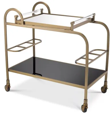 Produktbild von Casa Padrino Luxus Servierwagen mit abnehmbarem Tablett Messingfarben / Schwarz 83 x 45 x H. 75,5 cm - Hotel Restaurant Gastronomie Trolley - Luxus Accessoires