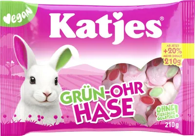 Obrázek produktu pro Katjes Zelený ušatý zajíc Pěnový cukr s ovocnými gumami veganský Balení 210 g