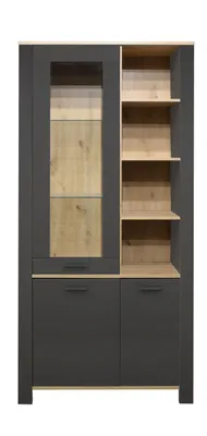 Produktbild von FURNARO Vitrine Nele Standvitrine Vitrinenschrank B/H/T: 96x203x44 cm, Farbe:Anthrazit matt lack/ asteiche