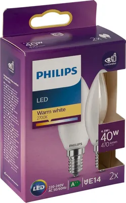 Produktbild von Philips LED Kerze E14 2er Set 4,3W (40W) 2700K 470lm