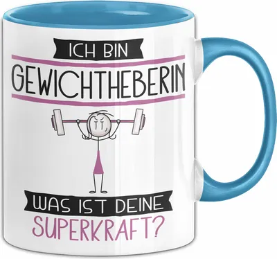 Produktbild von Gewichtheberin Geschenk Tasse Ich Bin Gewichtheberin Was Ist Deine Superkraft Geschenkidee Lustig Geburtstag Weihnachten (Blau)