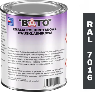 Zdjęcie produktu dla DWUSKŁADNIKOWA EMALIA POLIURETANOWA ANTRACYT RAL 7016 A 1 L (0,8 L farby + 0,2 L utwardzacza)