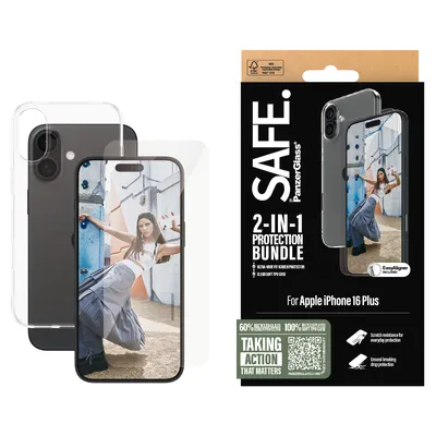 Produktbild von PanzerGlass SAFE. by ® 2-in-1 Schutz Set iPhone 16 Plus, Apple, Apple - iPhone 16 Plus, Trockene Anwendung, Kratzresistent, Schockresistent, Transparent, 1 Stück(e)