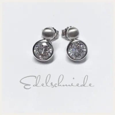 Produktbild von runde Ohrstecker in 925 Silber rhod mit Zirkonia