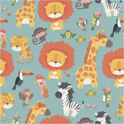 Obrázok produktu pre Nálepka s efektom tapety – USMIATÉ ZVIERATÁ Z DŽUNGLE – 60 x 60 cm