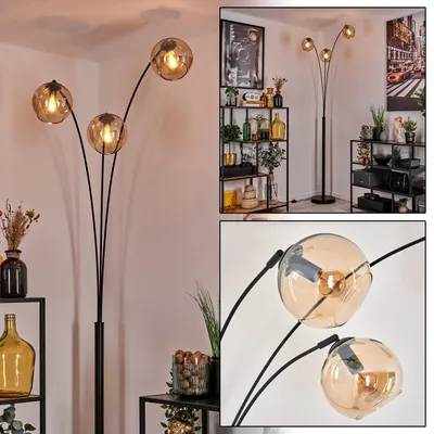 Produktbild von Cesaro Stehlampe aus Metall/Glas in Schwarz/Bernsteinfarben