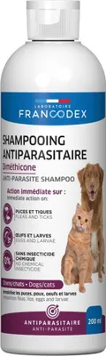 Image de Shampooing antiparasitaire FRANCODEX pour chiens et chats avec diméthicone 200 ml