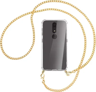 Produktbild von Handykette Backcover-Schutzhülle mit Band (Metall goldfarben) für Nokia 4.2 - goldfarbene Kette
