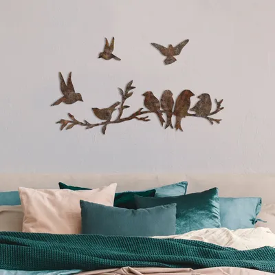 Obrázek produktu pro Wallity, Rusty Birds 2, dekorativní kovový doplněk na zeď, starožitný, KOVOVÉ TĚLO, 13 x 13 cm