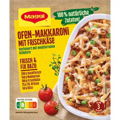 Produktbild von Maggi Fix für Ofen Makkaroni mit Frischkäse mediterranen Kräutern 39g