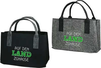 Produktbild von Gilde Tasche, rechteckig, "Landleben", Spruch, Filz, schwarz, dunkelgrau, VE 4, 2fach sortiert, L. 20 cm, B. 40 cm, H. 26 cm