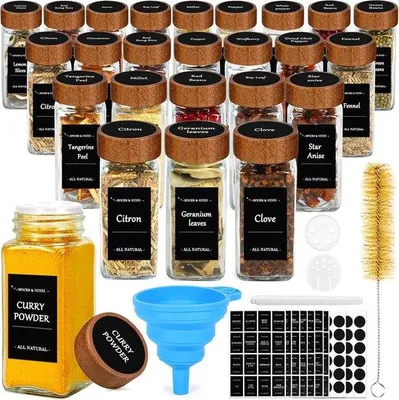 Produktbild von Famanu Kräuterpotset - Quadratische Kräuterbehälter mit Holzdeckel [24 x 120 ml]