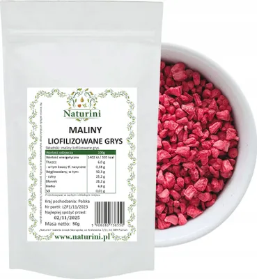 Zdjęcie produktu dla MALINY LIOFILIZOWANE GRYS PYSZNE SUPER JAKOŚĆ owoce MALINA 50g