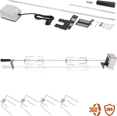Produktbild von Yakimz Grillspieß Set 117 cm 4X Fleischnadel inkl. Edelstahl mit Motor 220V-240V Drehspieß Rotisserie Drehspiess Grillspieß für Gasgrill holzkohlegrill Grill grillzubehör feuerschale Elektrischer BBQ