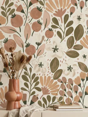 Newroom Vliestapete Orvana Braun Blumen, Wohnbeispiel