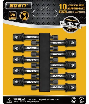 Produktbild von 10-teiliges Steckschlüssel-Adapter-Set 3/8" Antrieb mit 1/4" Sechskantschaft für Bohrmaschine und Schlagschrauber Schwarz